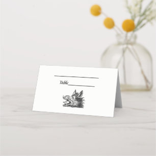 Carte De Placement Dessin tête de sanglier vintage en noir et blanc