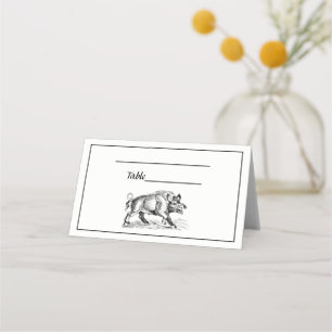Carte De Placement Dessin vintage de sanglier en noir et blanc #2