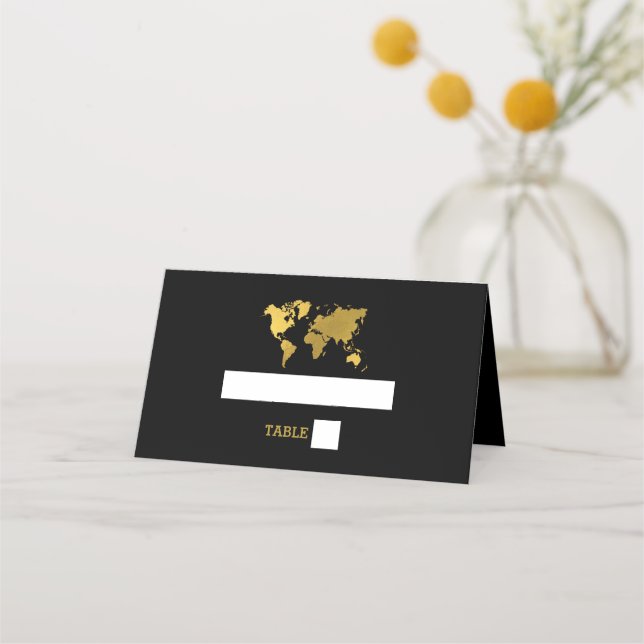 Carte De Placement Destination Wedding World Passport Black Gold (Devant)