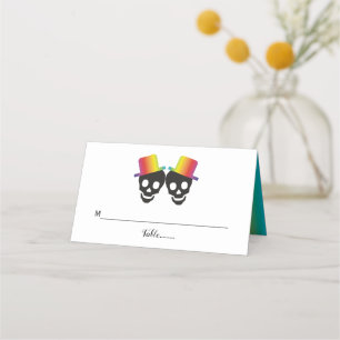 Carte De Placement Deux crânes et confetti gay mariage