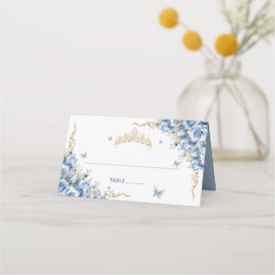 Carte De Placement Diadème de banquet élégant bleu bébé or pour Quinc
