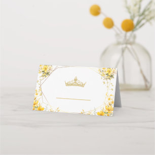 Carte De Placement Diadème papillon floral jaune doré Quinceañera