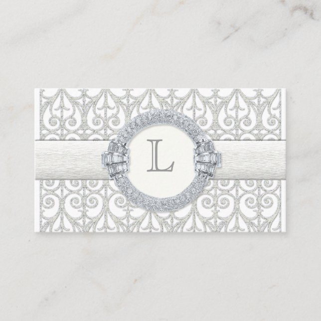 Carte De Placement Diamants et dentelle, Monogramme Mariage Siège (Devant)