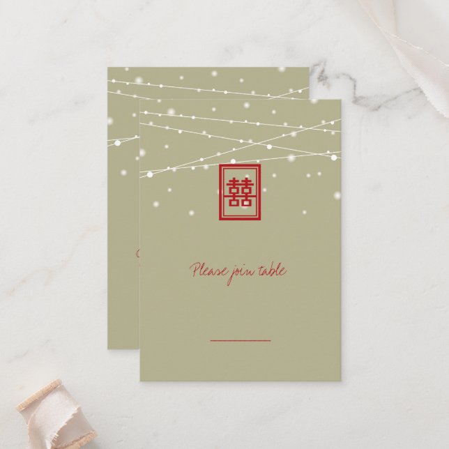 Carte De Placement Double Happy Fairy Lights Mariage Place Card (Devant/Arrière en situation)