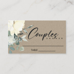 CARTE DE PLACEMENT DOUCHE KRAFT IVORY WHITE FLORAL WATERCOLOR COUPLES