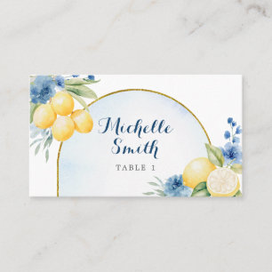 Carte De Placement Douche nuptiale à fleurs bleues citron principal