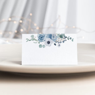 Carte De Placement Dusty bleu floral élégant anemone mariage