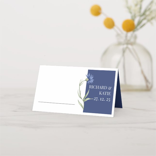 Carte De Placement Dusty bleu floral Stylish QR code Mariage (Dos)