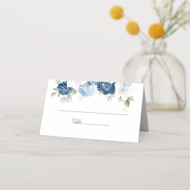Carte De Placement Dusty Blue Floral Mariage Réception (Devant)