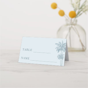 Carte De Placement Dusty Blue Palm Tree Boho Beach Table de mariage