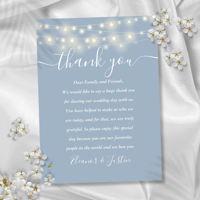 Carte De Placement Dusty Blue String Lights Mariage Merci Place (Dusty Blue String Lights Wedding Thank You Place Place Card)