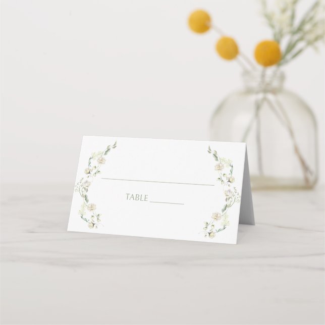 Carte De Placement Dusty Green Script White Peony Floral Mariage (Devant)