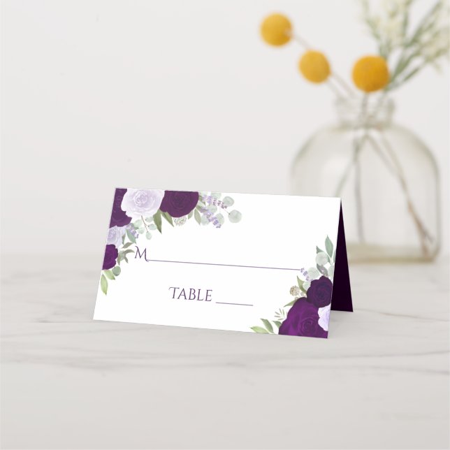 Carte De Placement Dusty Purple & Plum Roses Élégant mariage écriture (Devant)