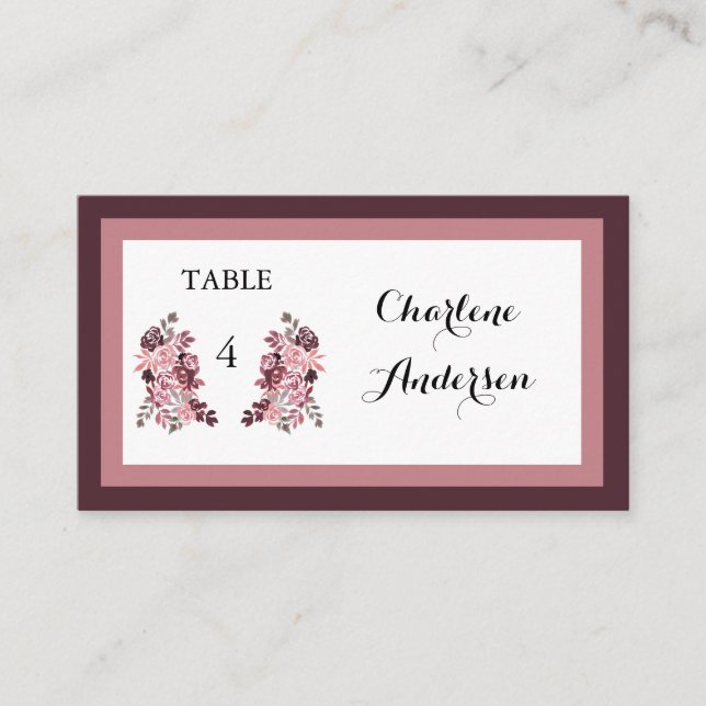 Carte De Placement Dusty Rose Bourgogne Mariage Table Place Card (Devant)