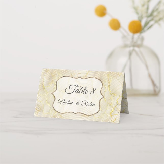 Carte De Placement Effet d'étirement or et Feuilles Rose (Devant)