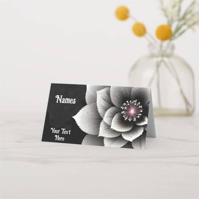 Carte De Placement Élégance intemporelle : Mariage en fleurs noir et  (Devant)