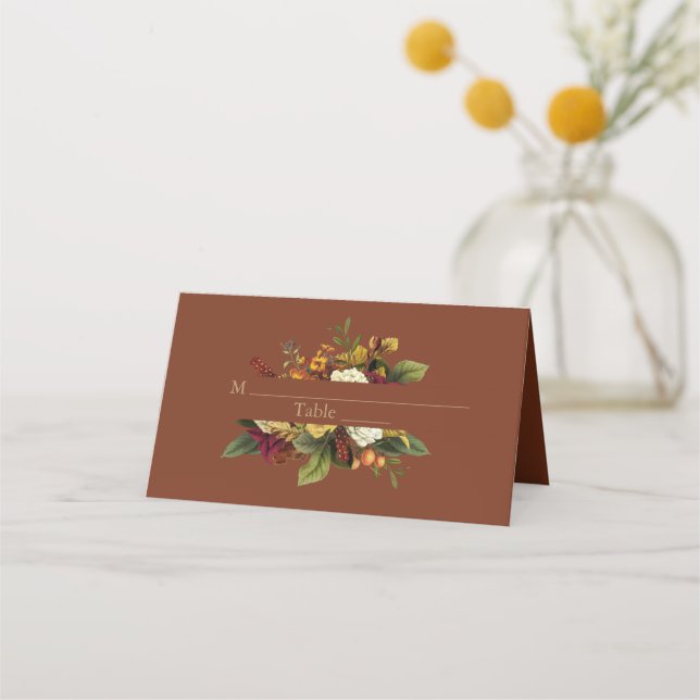 Carte De Placement Elégance Rustique Bouquet Floral Mariage Terracott (Devant)