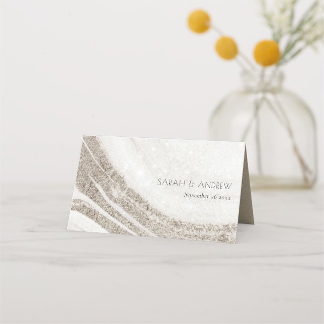 Carte De Placement Élégant Abstrait en marbre doré clair Mariage d'âg (Devant)