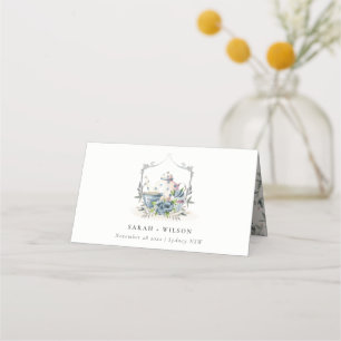 Carte De Placement Elégant Aqua Blue floral Mariage de la Crest Teapo
