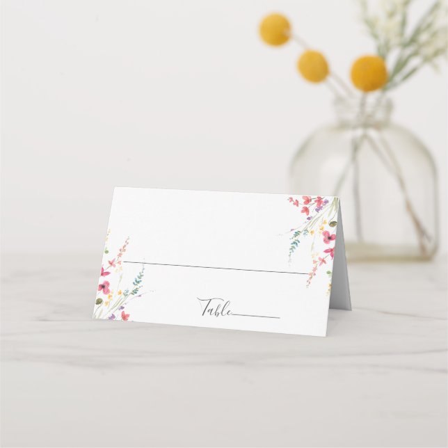 Carte De Placement Elégant Aquarelle Fleurs sauvages Mariage (Devant)