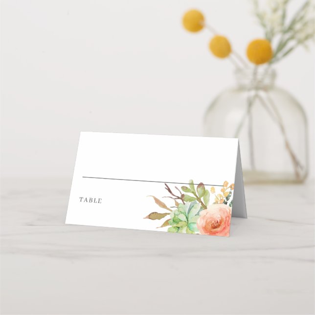 Carte De Placement Elégant Aquarelle Mariage Succulent (Devant)
