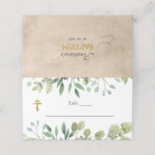Carte De Placement Élégant baptême chrétien orthodoxe Feuille