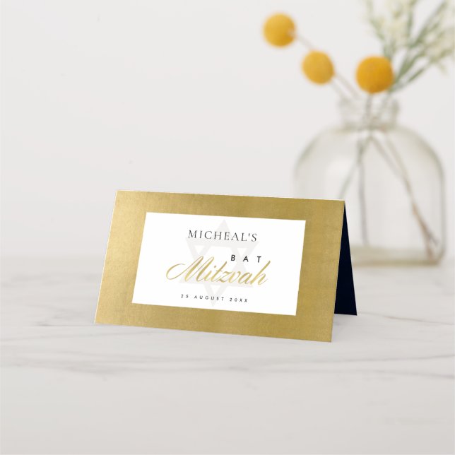 CARTE DE PLACEMENT ÉLÉGANT BAT MITZVAH SIMPLE DE BARRE D'OR FAUX PROP (Dos)