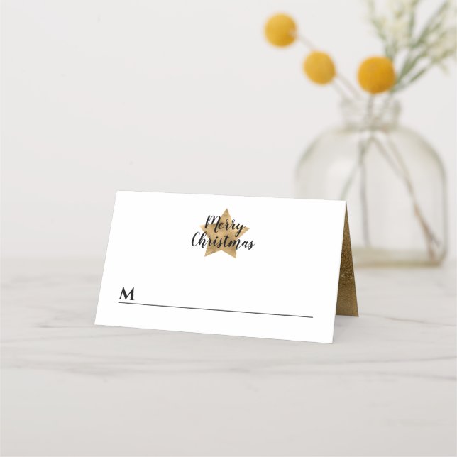 Carte De Placement Elégant Blanc Faux Gold Star Joyeux Noël (Devant)