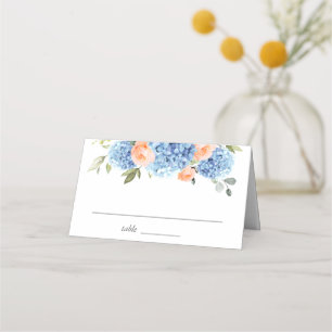 Carte De Placement Élégant bleu Hydrangea rose Roses