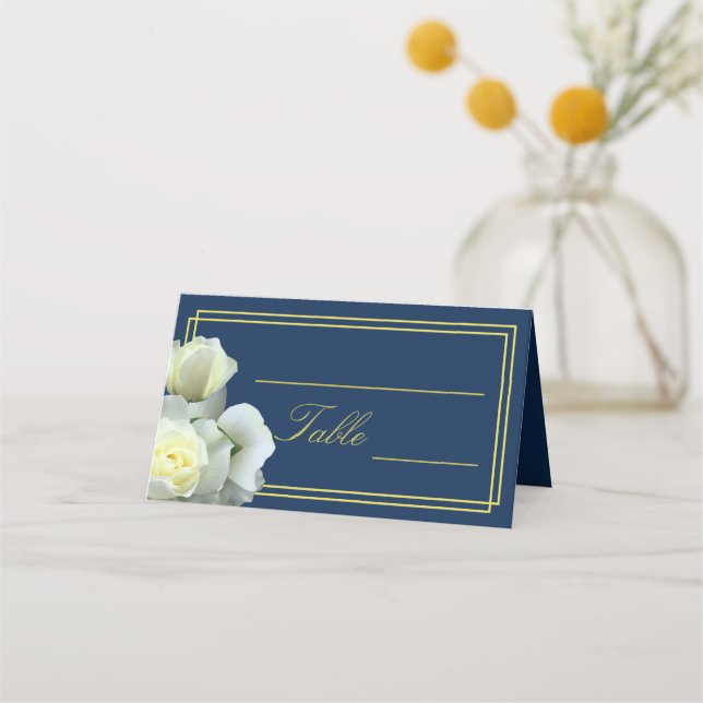 Carte De Placement Elégant bleu marine or blanc rose double cadre (Devant)