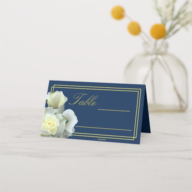 Carte De Placement Elégant bleu marine or blanc rose double cadre (Devant)