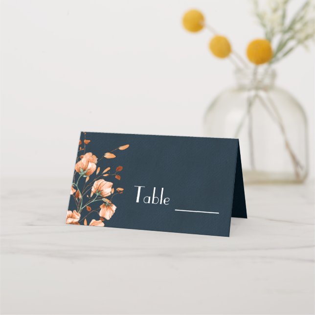 Carte De Placement Élégant bleu Turquoise brûlé orange floral (Devant)