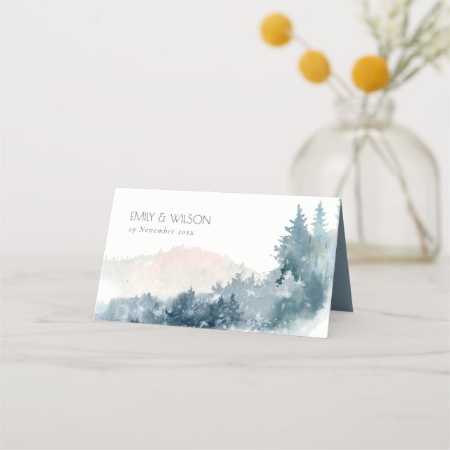 CARTE DE PLACEMENT ÉLÉGANT BLUSH DUSKY BLUE MOUNTAINES PINE MARIAGE (Dos)