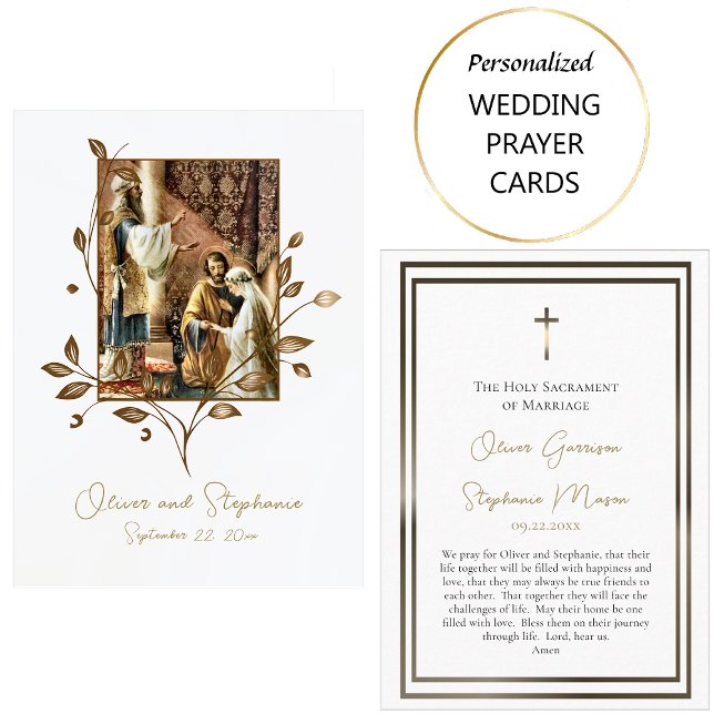 Carte De Placement Elegant Bronze Leaves Catholic Wedding Prayer Card (Créateur téléchargé)