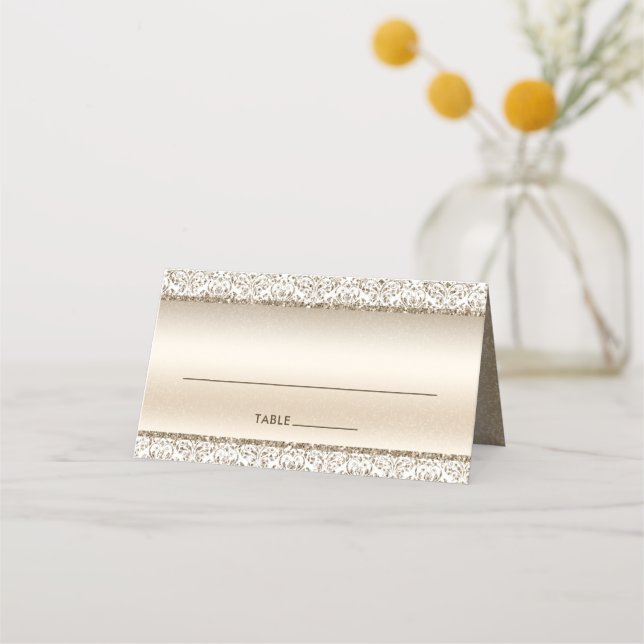 Carte De Placement Elégant Champagne Damask Parties scintillant Maria (Devant)