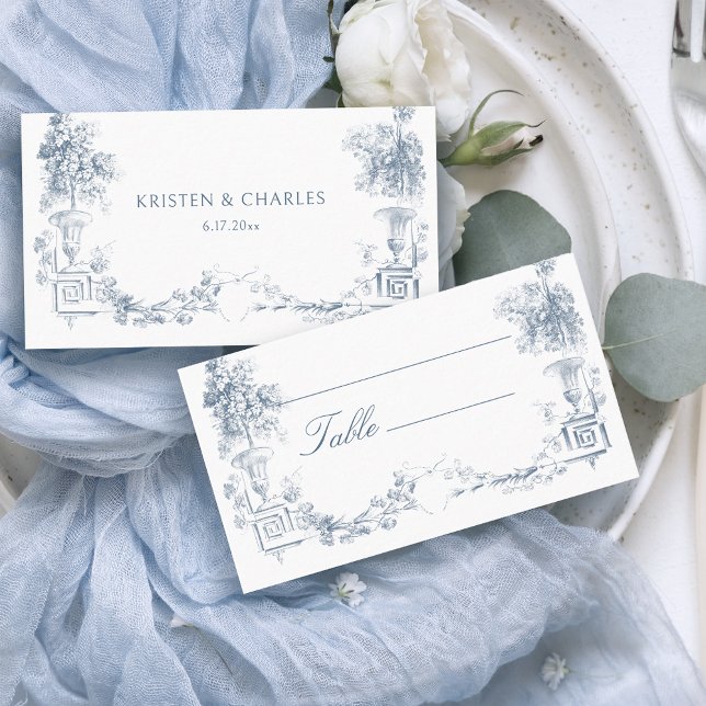 Carte De Placement Élégant classique Dusty Bleu Français Floral (Créateur téléchargé)