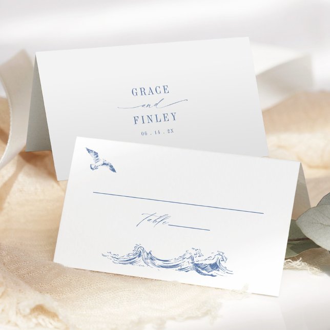 Carte De Placement Elegant Coastal Chic Blue Wedding (Créateur téléchargé)