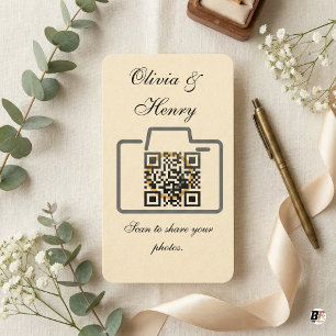 Carte De Placement Élégant Code QR Appareil Photo Crème Partage de Ph