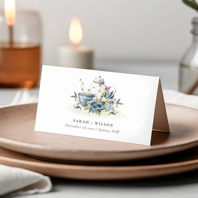 Carte De Placement Elégant Cute Aqua Blue floral Mariage de la Coupe  (Créateur téléchargé)