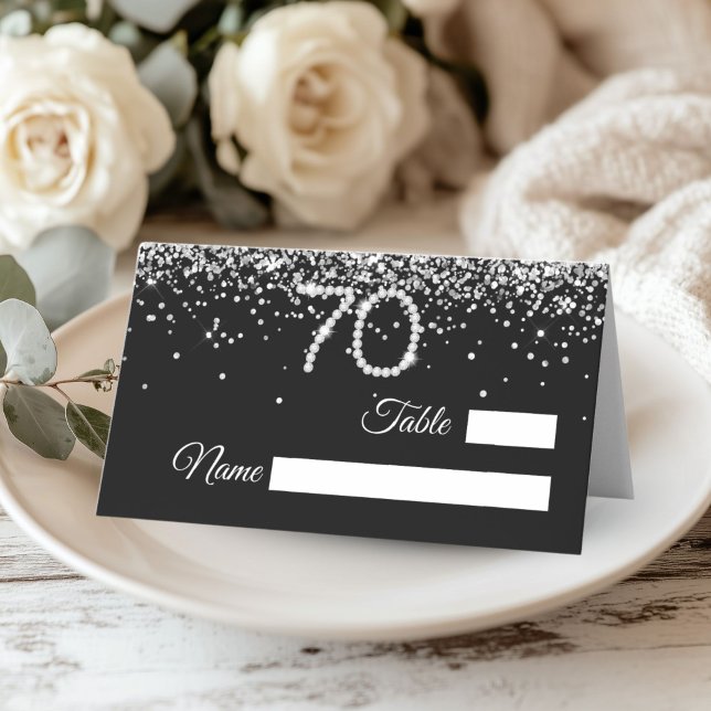 Carte De Placement Elegant Diamonds 70th Birthday Party Place Card (Silver Diamonds 70th Birthday Party decor place card)
