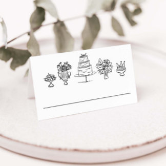 Carte De Placement Elégant Doodles tirés à la main Scribbles Mariage