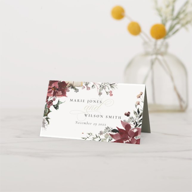 Carte De Placement Élégant Dusky Chaud Winter Festiage Mariage Foliag (Devant)