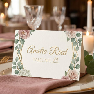 Carte De Placement Elegant Dusty Rose Geometric Floral Watercolor 