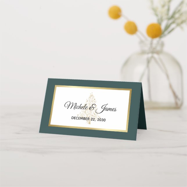 Carte De Placement Élégant Emerald Green Gold Mariage (Devant)