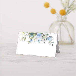 Carte De Placement Elégant Eucalyptus Blue Roses Floral Mariage Table