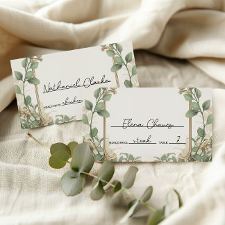 Carte De Placement Elégant Eucalyptus et Mariage Floral Or