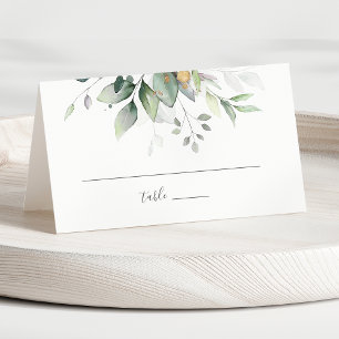 Carte De Placement Elégant Eucalyptus Feuille Mariage or vert