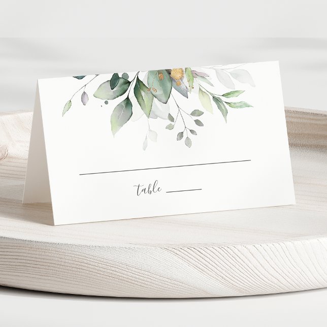 Carte De Placement Elégant Eucalyptus Feuille Mariage or vert (Créateur téléchargé)