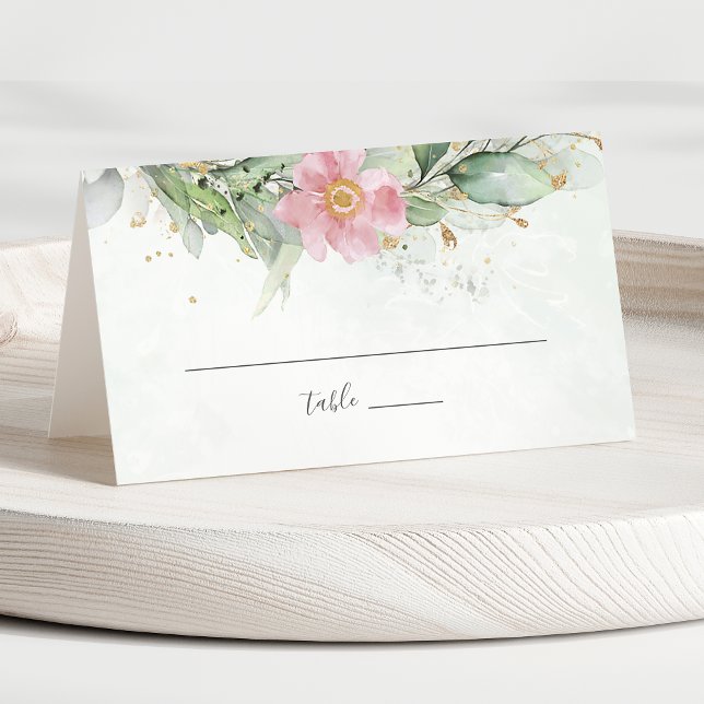 Carte De Placement Elégant Eucalyptus Feuille Mariage or vert (Créateur téléchargé)