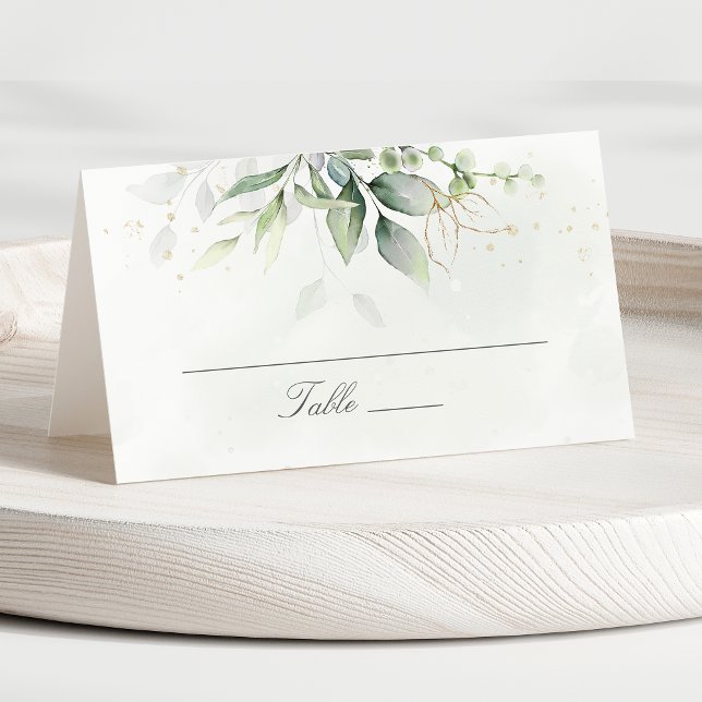 Carte De Placement Elégant Eucalyptus Feuille Mariage or vert (Créateur téléchargé)